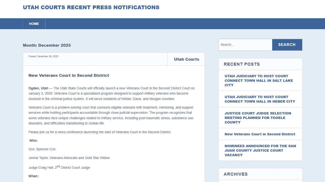 December 2025 – Utah Courts Recent Press Notifications