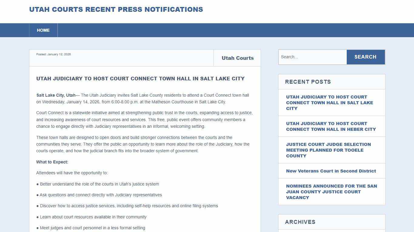 Utah Courts Recent Press Notifications